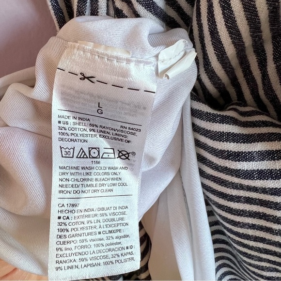 OLD NAVY Gray White Striped Linen Blend Embroidered Cami Dress Size Large - Picture 12 of 14